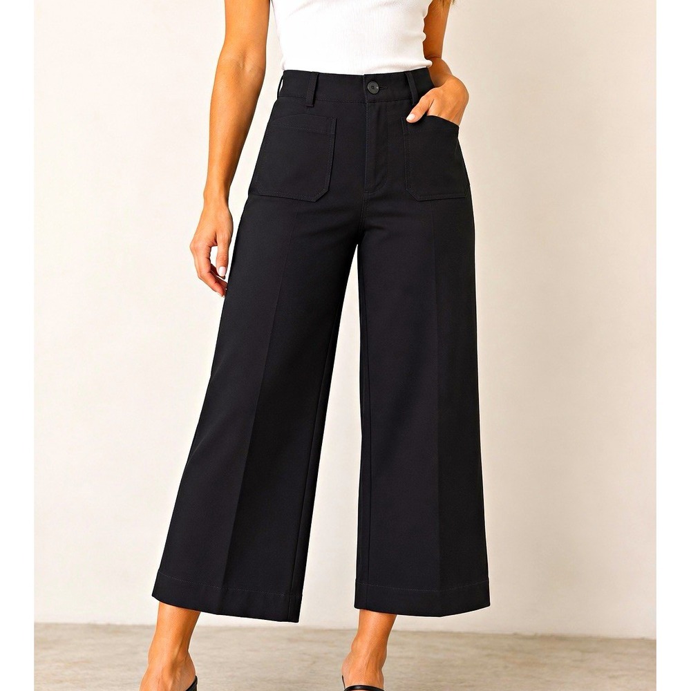Maeve Anthropologie The Colette Ponte Black Cropped Wide Leg Pants 27